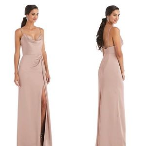 Dessy Collection Gown Cowl Neck Maxi Dress Toasted Sugar 10